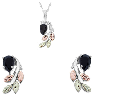 Genuine Onyx - Silver Black Hills Gold Earrings & Pendant Set