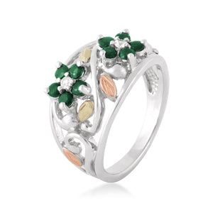 Emerald Flowers - Sterling Silver Black Hills Gold Ring