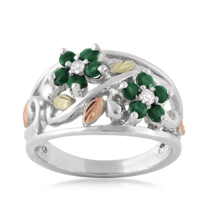 Emerald Flowers - Sterling Silver Black Hills Gold Ring