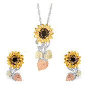 Two Tone Sunflower - Black Hills Gold Earrings & Pendant Set