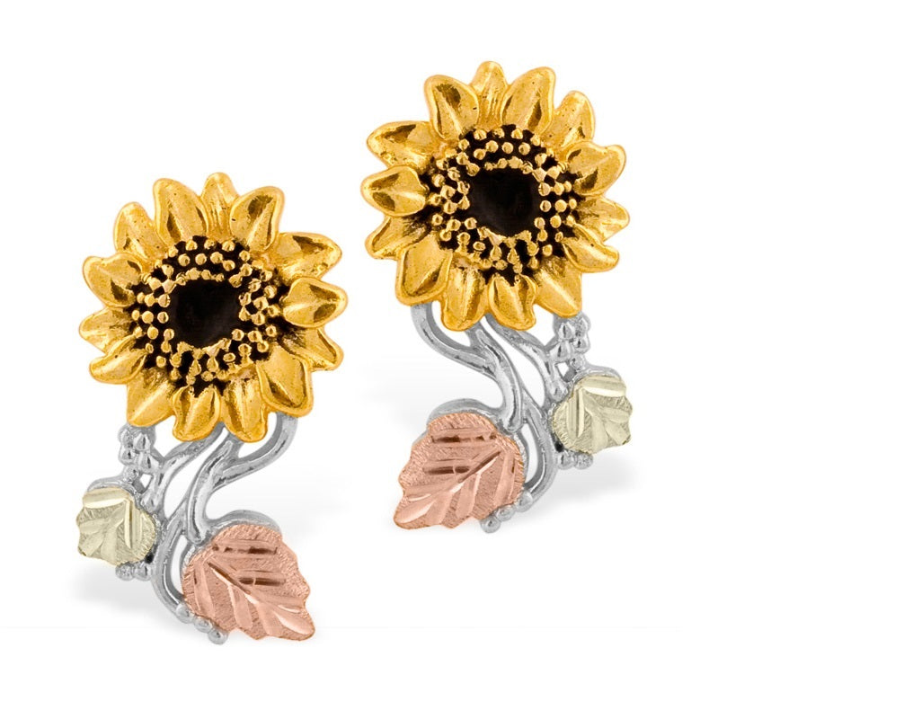 Two Tone Sunflower - Black Hills Gold Earrings
