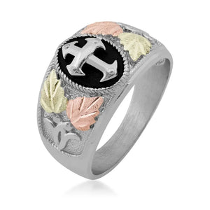 Antiqued Cross II - Sterling Silver Black Hills Gold Mens Ring