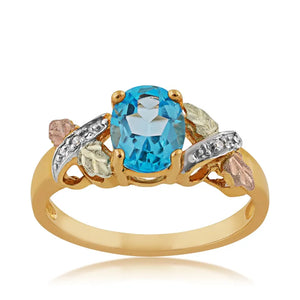 Blue Topaz and Diamonds II - Black Hills Gold Ladies Ring