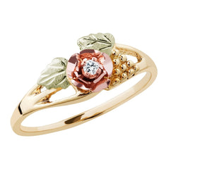 Diamond and Rose - Black Hills Gold Ladies Ring