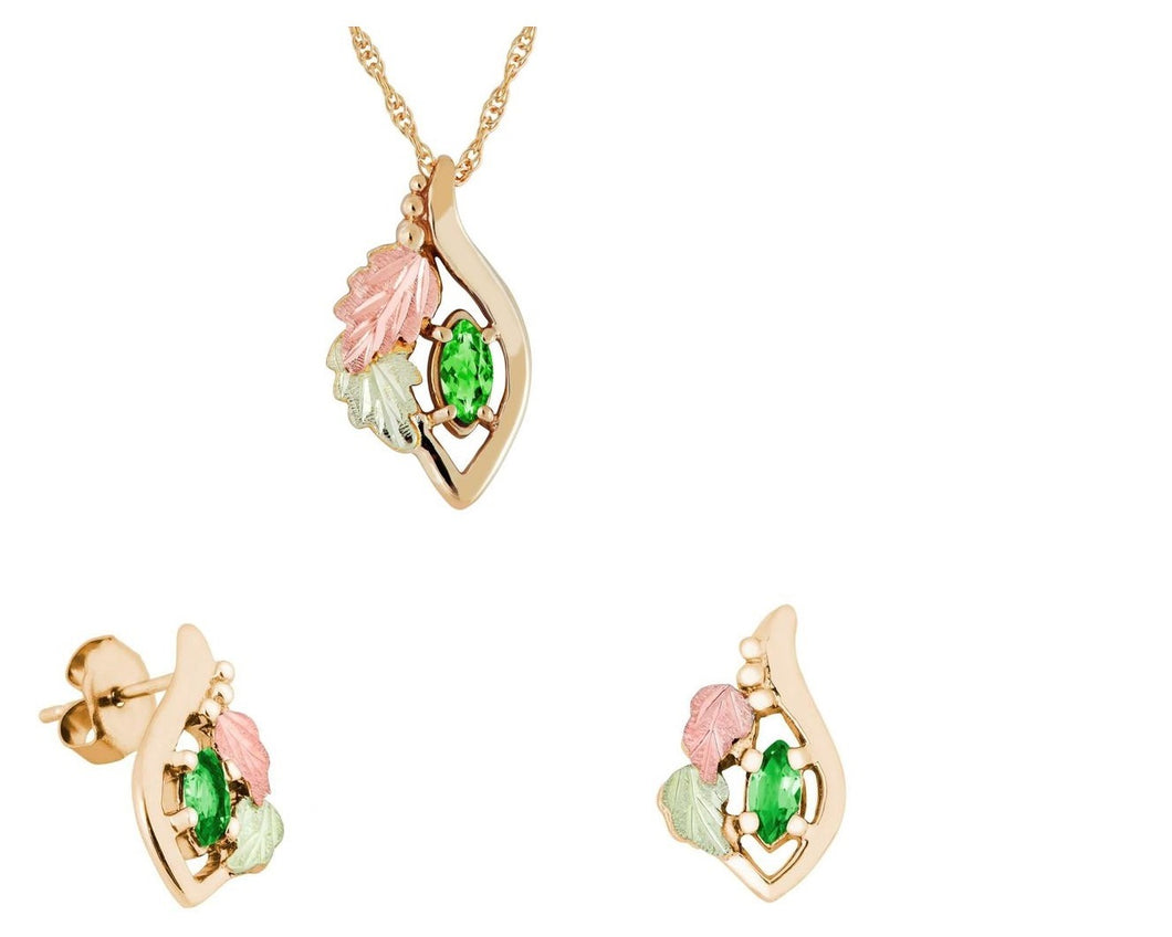Marquise Emerald - Black Hills Gold Earrings & Pendant Set