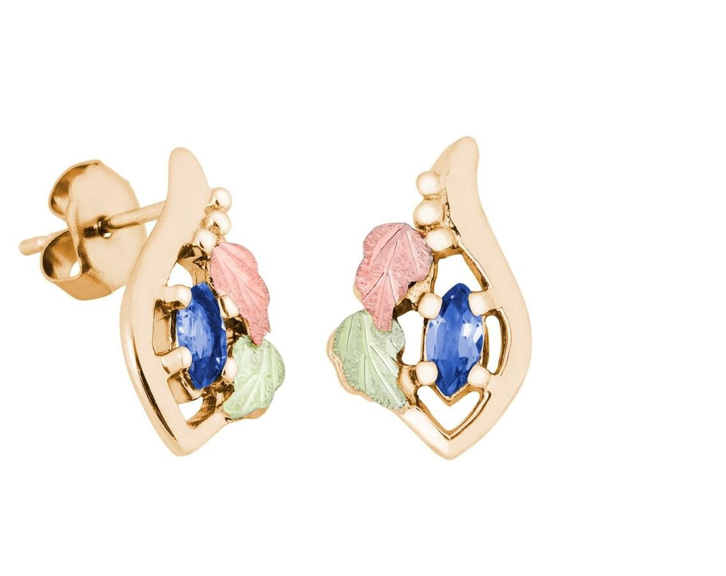 Marquise Genuine Sapphire - Black Hills Gold Earrings