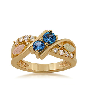 Diamond Foliage - Yogo Sapphire Black Hills Gold Ladies Ring