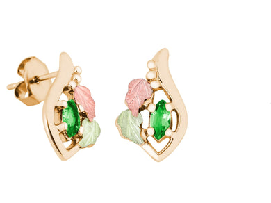 Marquise Genuine Emerald - Black Hills Gold Earrings