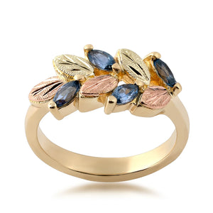 Marquise Foliage - Yogo Sapphire Black Hills Gold Ladies Ring