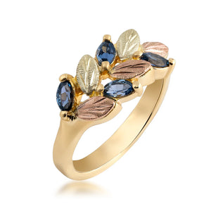 Black Hills Gold Marquise Foliage Yogo Sapphire Ring