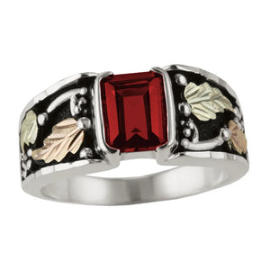 Genuine Ruby - Sterling Silver Black Hills Gold Mens Ring