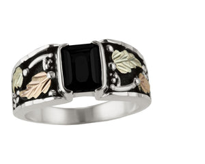 Square Onyx II - Sterling Silver Black Hills Gold Mens Ring
