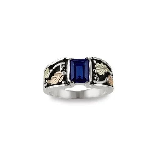 Genuine Sapphire - Sterling Silver Black Hills Gold Mens Ring