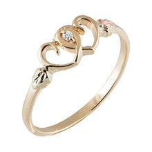 Twin Hearts and Diamond - Black Hills Gold Ladies Ring