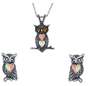 Oxidized Owls - Silver Black Hills Gold Earrings & Pendant Set