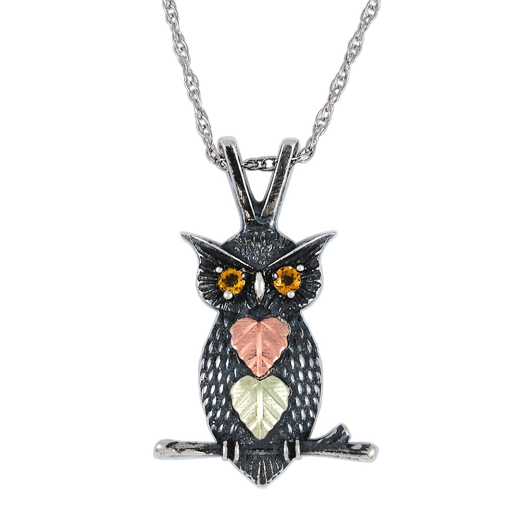 Sterling Silver Black Hills Gold Owl Pendant - Jewelry