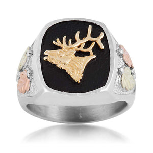 Stately Elk - Sterling Silver Black Hills Gold Mens Ring