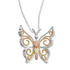 Sterling Silver Black Hills Gold Fancy Butterfly Pendant - Jewelry