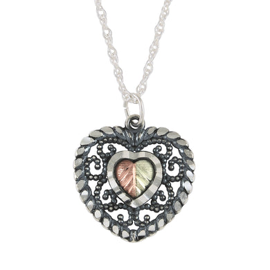 Sterling Silver Black Hills Gold Antique Heart Pendant - Jewelry