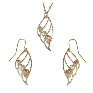 Black Hills Gold Triple Leaf Earrings & Pendant Set - Jewelry