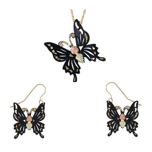 Black Hills Gold Elegant Butterflies Earrings & Pendant Set - Jewelry
