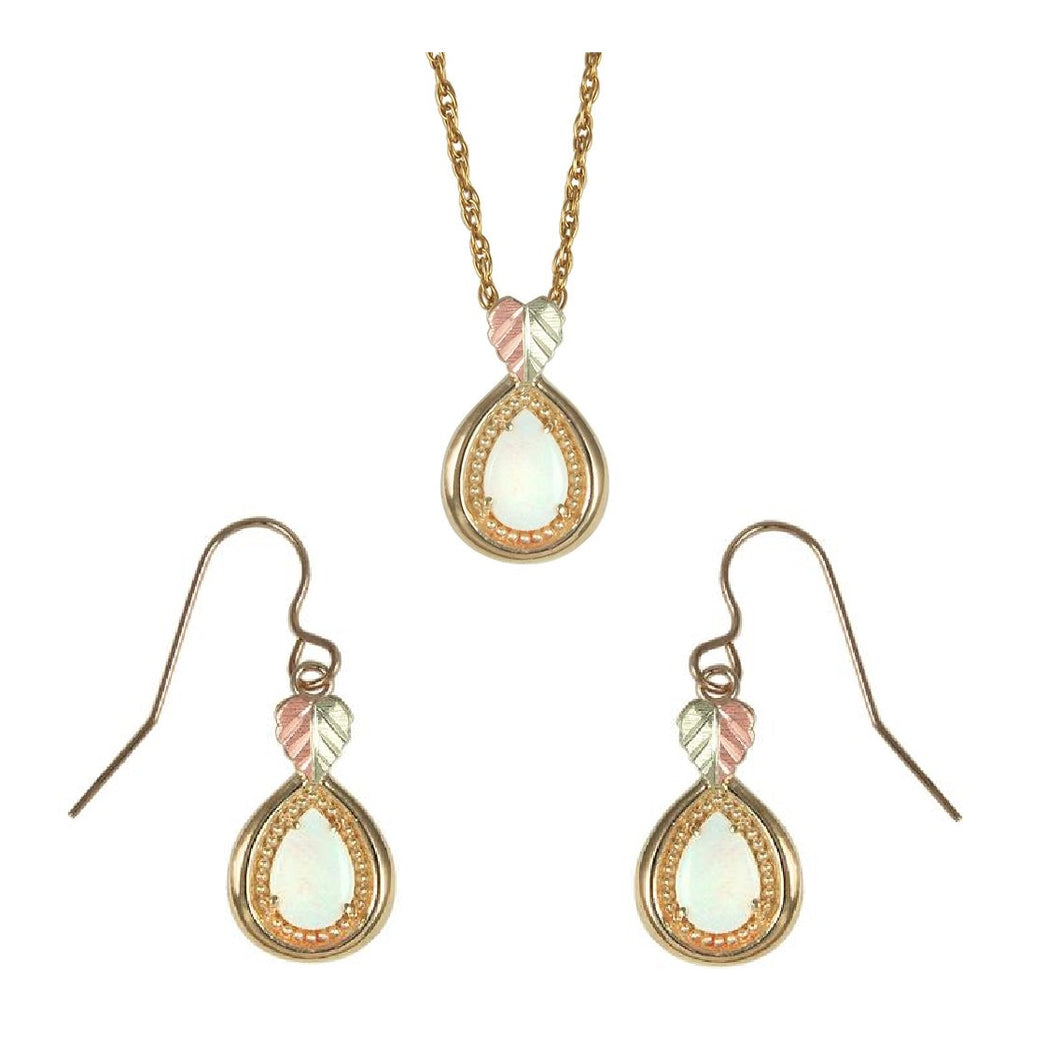 Black Hills Gold Teardrop Opals Earrings & Pendant Set