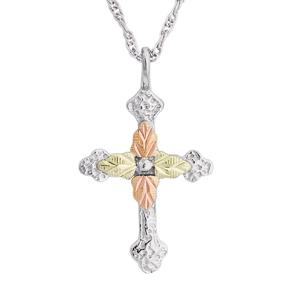 Sterling Silver Black Hills Gold Latin Cross Pendant & Necklace - Jewelry