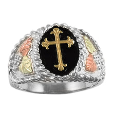 Mens Sterling Silver Black Hills Gold Latin Cross Ring - Jewelry