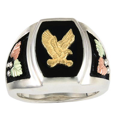 Mens Sterling Silver Black Hills Gold Eagle Foliage Ring - Jewelry