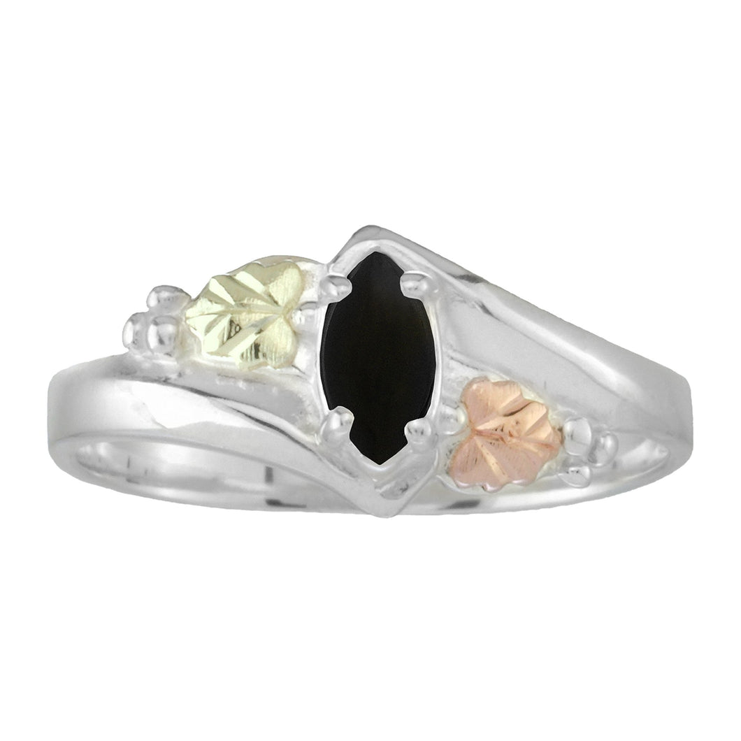 Sterling Silver Black Hills Gold Marquise Cut Onyx Ring - Jewelry