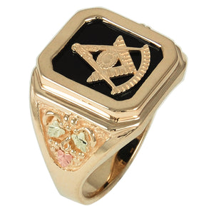 Mens Onyx Gold Masonic Ring - Black Hills Gold - Jewelry