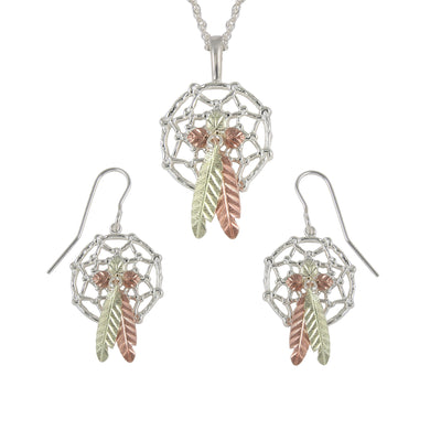 Sterling on Black Hills Gold Dreamcatchers Earrings & Pendant Set I - Jewelry
