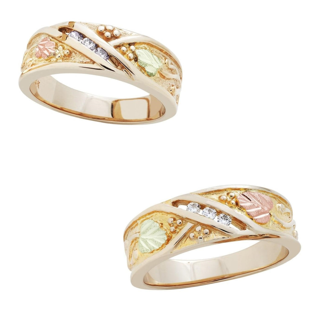 14 Karat Black Hills Gold His & Hers Diamond Foliage Wedding Ring Set
