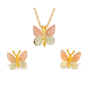 Black Hills Gold Butterflies Earrings & Pendant Set - Jewelry