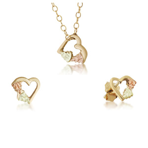 Black Hills Gold Foliage Hearts Earrings & Pendant Set - Jewelry