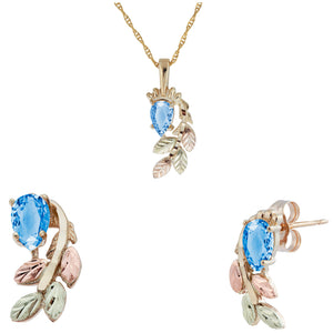 Black Hills Gold Pear Cut Blue Topaz Earrings & Pendant Set - Jewelry