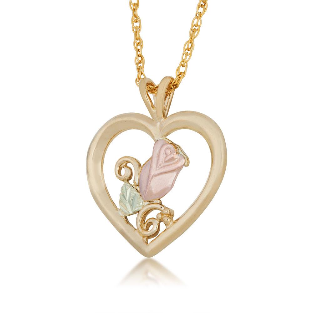 Rose in a Heart Black Hills Gold Pendant & Necklace - Jewelry