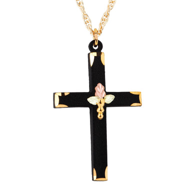 Powder Coat Black Hills Gold Cross Pendant & Necklace - Jewelry
