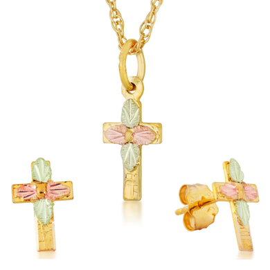 Black Hills Gold Crosses Earrings & Pendant Set II - Jewelry