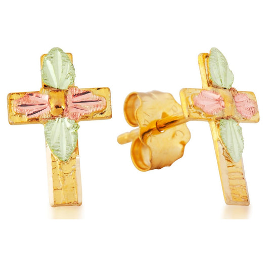 Black Hills Gold Cross & Leaves Earrings - Jewelry