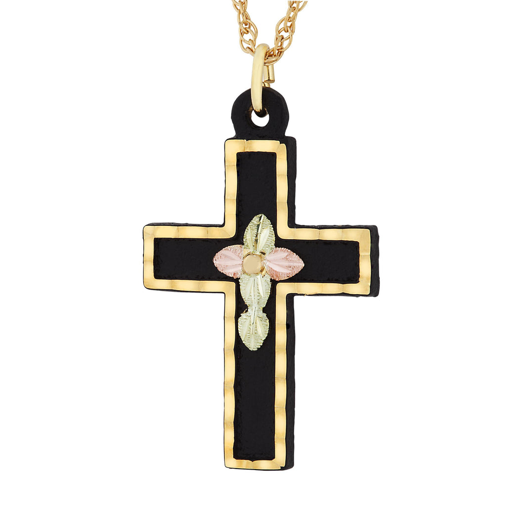 Powder Coat Black Hills Gold Cross Pendant & Necklace II - Jewelry