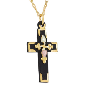 Powder Coat Black Hills Gold Cross Pendant & Necklace III - Jewelry