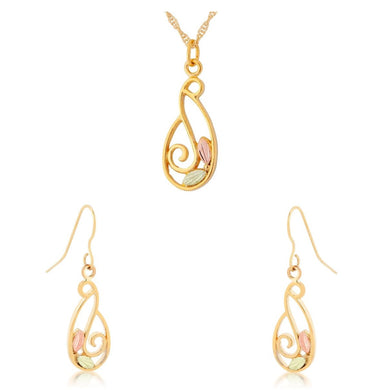 Black Hills Gold Frilly Earrings & Pendant Set