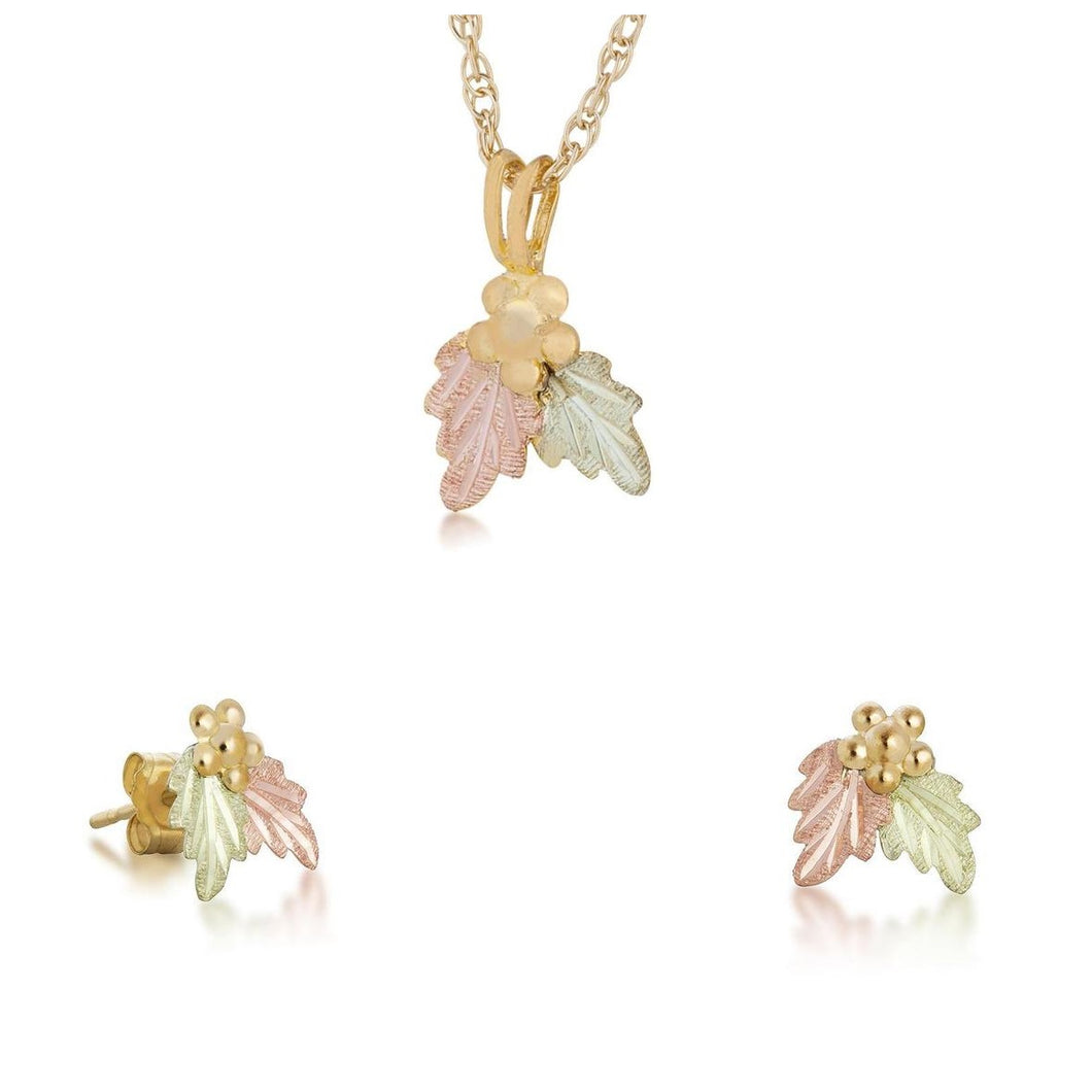 Foliage Grapes - Black Hills Gold Earrings & Pendant Set