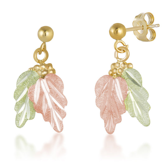 Black Hills Gold Delicate Leaves Ball Post Earrings - Jewelry