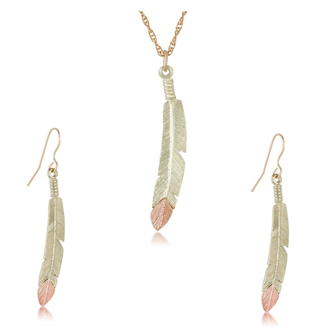 Black Hills Gold Feathers Earrings & Pendant Set - Jewelry