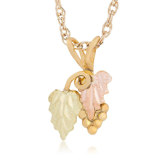 Black Hills Gold Two Leaf Pendant & Necklace - Jewelry