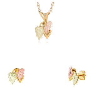 Black Hills Gold Foliage Grapes Earrings & Pendant Set VI