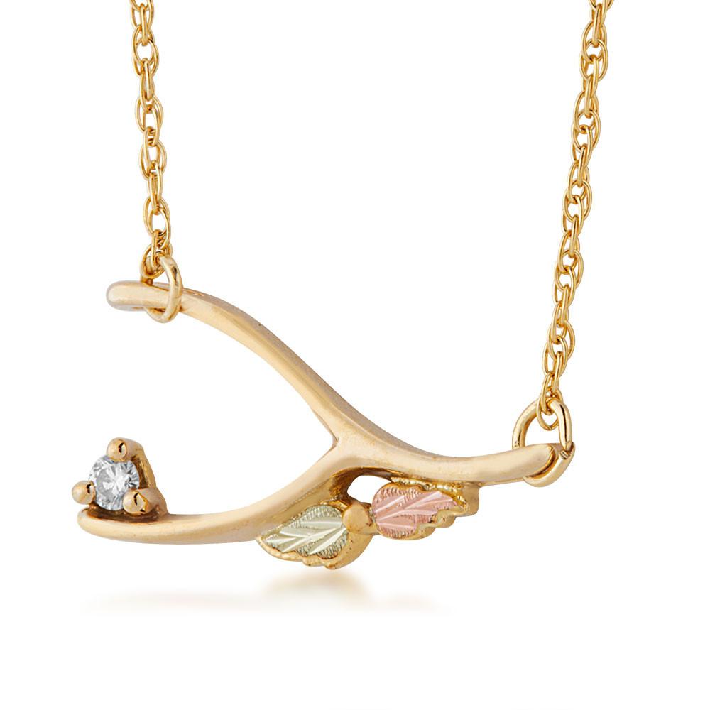 Black Hills Gold Wishbone with Diamond Pendant & Necklace - Jewelry