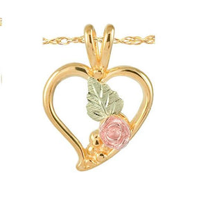 Black Hills Gold Heart Rose Leaves Pendant & Necklace - Jewelry